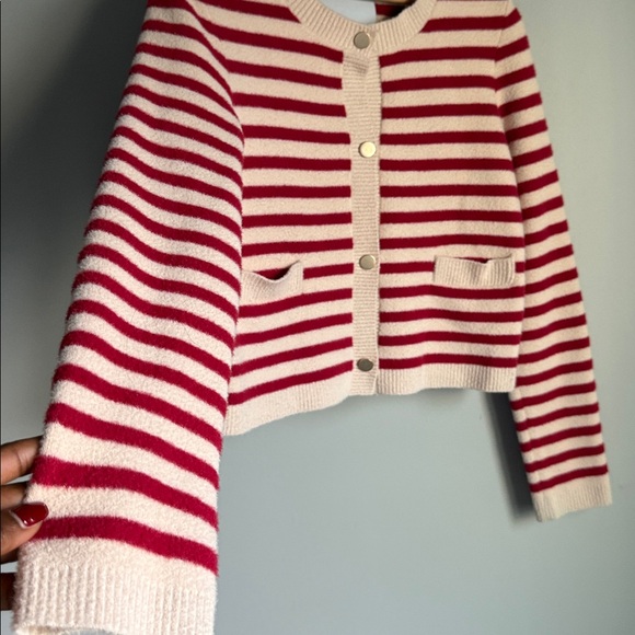 Anthropologie Red and Cream Striped Cardigan - Picture 7 of 11